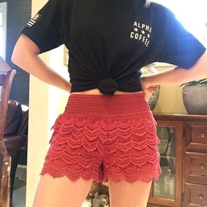 Crochet Lace Shorts: rusty red / burnt orange
